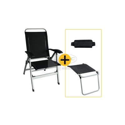 Fauteuil confort  noir + repose-jambes + repose tete noir